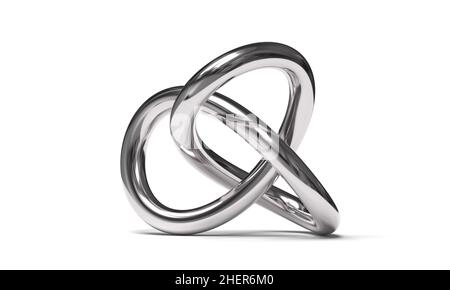 Metal torus knot on white background. 3d image Stock Photo