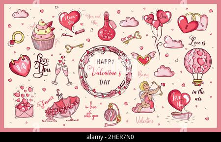 Vector illustration of cartoon stickers for Saint Valentine holiday Stock  Vector Image & Art - Alamy