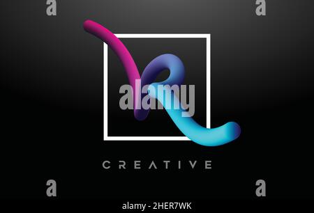 VR Letter Logo with Blue Purple Gradient 3d Look and Square Shape Vector Illustration. VR Gradient spatial Icon Design Stock Vector