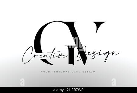 GV Letter Logo Design with Serif Font. GV Icon Logo with united Creative Lettering Minimalist Vector Illustration Stock Vector