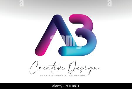 AB Letter Logo with Blue Purple Gradient 3d Look and Square Shape Vector Illustration. AB Gradient spatial Icon Design Stock Vector