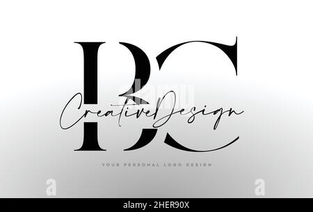 BC Letter Logo Design with Serif Font. BC Icon Logo with united Creative Lettering Minimalist Vector Illustration Stock Vector