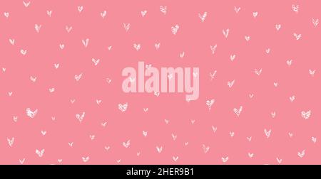 Panoramic pattern pink background with many white hearts - Vector illustration Stock Vector