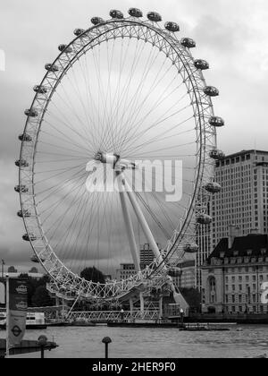 Black and white image of the London eye Stock Photo