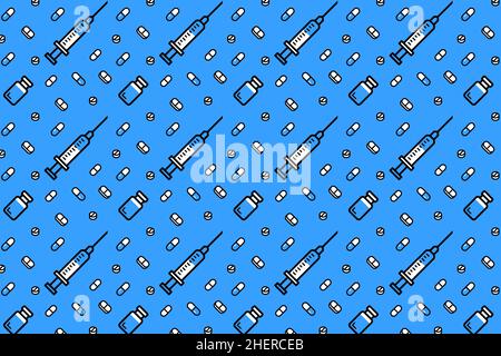 Syringe and vial, pills, vitamins seamless pattern Stock Vector