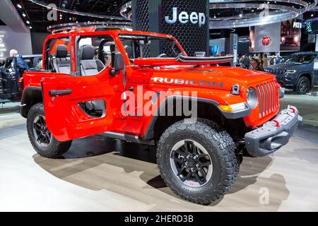 Jeep Rubicon on display at the 2018 North American International Auto Show in Detroit, Michigan. Stock Photo