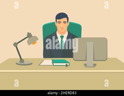 Businessman working at his desk, office worker Stock Vector