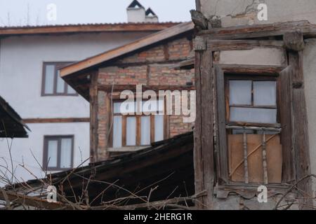 Windows of old houses to new apartments. Windows made of woods materials and backgrounds in Safranbolu Turkey Stock Photo