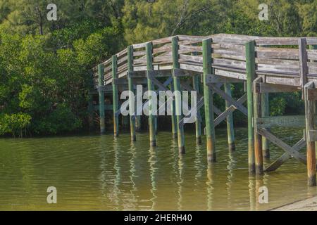 A walking Bridge in Round Island Riverside Park on the Indian River, Vero Beach, Indian River County, Florida Stock Photo