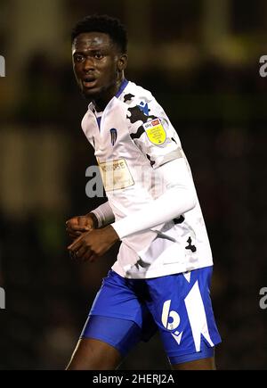 Colchester United's Brendan Sarpong-Wiredu during the Sky Bet League Two match at The Fully Charged New Lawn, Nailsworth. Picture date: Tuesday January 11, 2022. Stock Photo