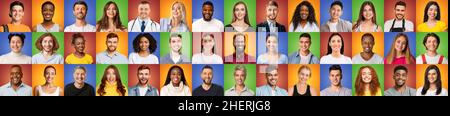 Creative Photo Collage With Happy Successful Multicultural Millennial People Stock Photo