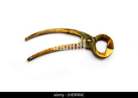 Vintage rusty tongs for sugar isolated on white background Stock Photo