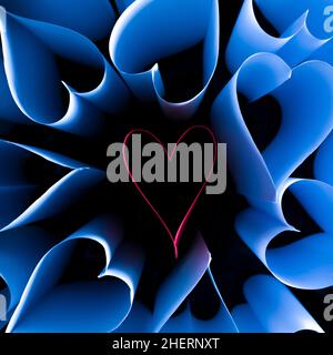 love hearts on a black background pictured from above. 3d background Stock Photo