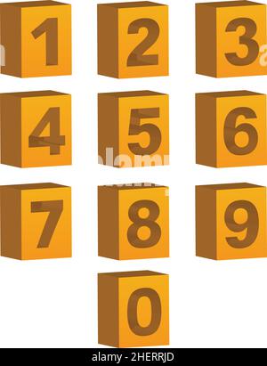 Vector shaped three dimensional cubes with hollowed digits from zero to nine Stock Vector