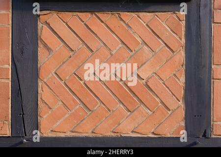 Wall with half-timbering and bricks, Wernigerode, Harz, Saxony-Anhalt, Germany Stock Photo