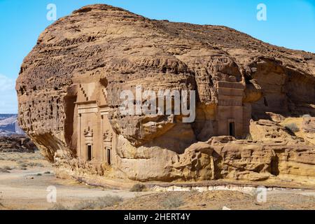 famous burial chambers of Hegra,  Al Ula, in Saudi Arabia Stock Photo