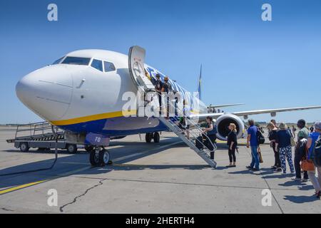Ryan Air, Plane, International Airport, Lisbon, Portugal Stock Photo