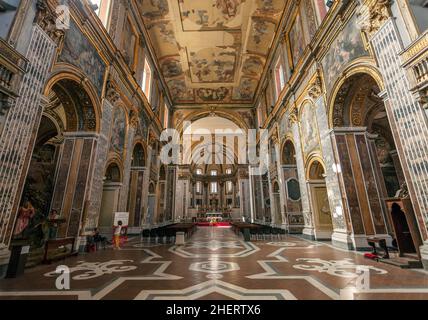 The church of San Paolo Maggiore, with columns of greek dioscuri temple, Naples City Center, Campania, Italy Stock Photo