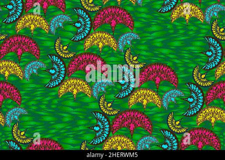 African Wax Print fabric seamless, Ethnic handmade ornament for your design, Afro Ethnic flowers and tribal motifs geometric elements. Vector texture, Stock Vector