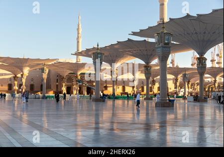 Median, Saudi Arabia, 4th January 2022: early morning in the Prophet Mohammed's Mosque Stock Photo