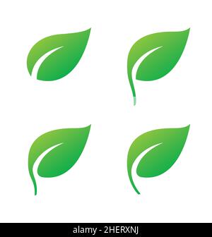 simple stylized lush green leaf icon symbol set 4 vector isolated on white background Stock Vector