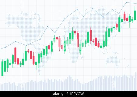 Candlestick chart investing conceptual illustration. Bullish uptrend. Suitable for stock exchange, forex trading and crypto price analysis. Stock Vector