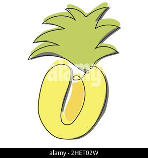 Half pineapple One continuous line art drawing vector illustration minimalist design. Colorful doodle Stock Vector