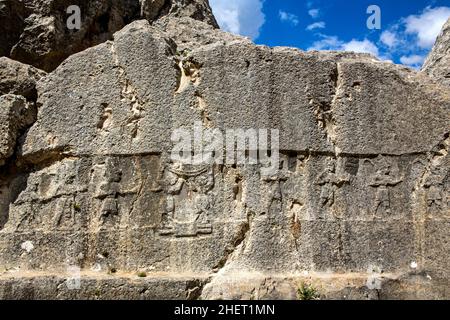 Procession of the Hittite Pantheon, Yazilikaya, Rock Sanctuary of the Hittites, Turkey, Yazilikaya, Turkey Stock Photo