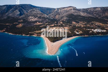 Most famous beautiful beach in Europe: Zlatni rat beach in Bol, Island Brac, Croatia Stock Photo