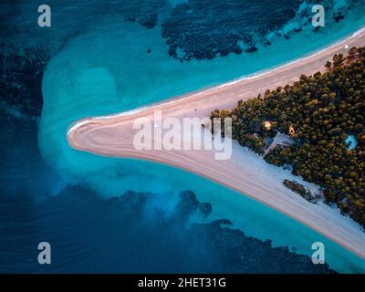 Zlatni rat beach, Croatia. Aeriel drone view in April 2021. Stock Photo