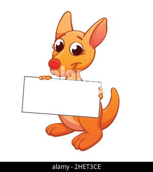 cute cartoon australian kangaroo joey character illustration blank sign board vector isolated on white background Stock Vector