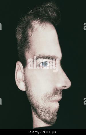 man with combined view of front and side face Stock Photo