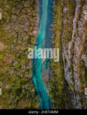 Aerial top down view of krka river in krka national park, Croatia Stock Photo