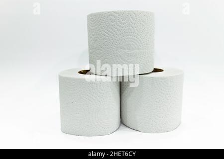 toilet paper close-up isolated on white background Stock Photo