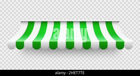 Green shop sunshade on transparent background. Realistic striped cafe ...