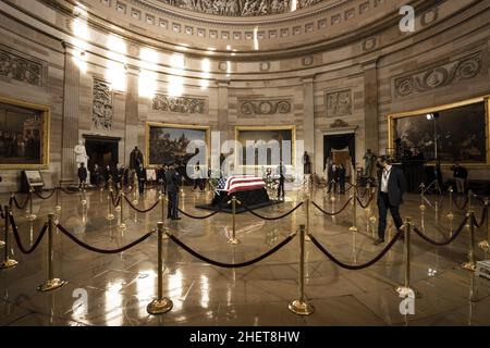 Washington, United States. 12th Jan, 2022. Former Democratic Senate Majority Leader Harry Reid lies in state in the Capitol Rotunda in Washington, DC on Wednesday, January 12, 2022. Reid, who represented Nevada in Congress for more than 30 years, died December 28, 2021, at the age of 82. Photo by Ken Cedeno/UPI Credit: UPI/Alamy Live News Stock Photo