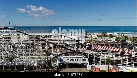 Aerial view of Belmont Park, an amusement park built in 1925 on the ...