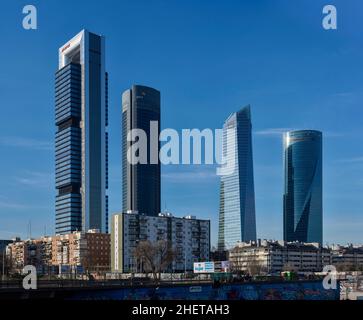 Cuatro Torres Business Area. New Four Towers in Madrid´s Skyline. Madrid. Spain. Stock Photo