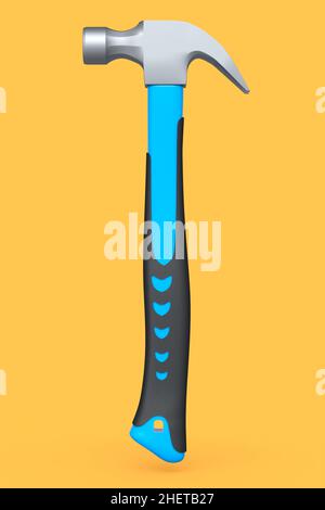 Black and blue hammer with a rubberized handle isolated on yellow background Stock Photo