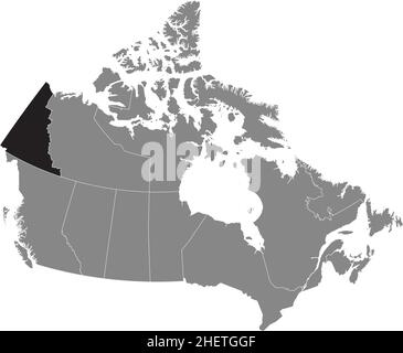 Black flat blank highlighted locator administrative map of the Canadian territory  of YUKON inside gray flat map of CANADA Stock Vector