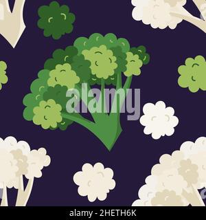 Vegetables seamless pattern. Vector healthy, diet, organic food set for your design. Illustration with broccoli for textile in a flat style. Stock Vector