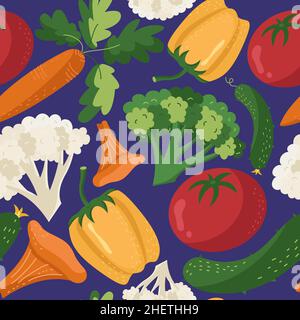Vegetables seamless pattern. Vector healthy, diet, organic food set for your design. Illustration for textile in a flat style. Stock Vector
