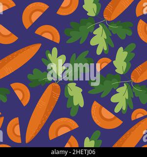 Vegetables seamless pattern. Vector healthy, diet, organic food set for your design. Illustration with carrot for textile in a flat style. Stock Vector