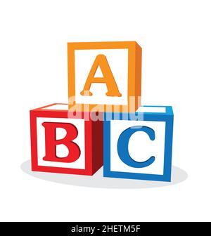 kids childrens abc letter wood wooden educational building blocks vector isolated on white background Stock Vector