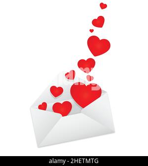 simple open mail valentines love letter envelope with love heart icons floating out vector isolated on white background Stock Vector