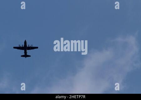 Yamato, Japan. 06th Nov, 2016. A United States Airforce Lockheed C130 Hercules military transport aircraft flying over rural Kanagawa, Japan. (Photo by Damon Coulter/SOPA Images/Sipa USA) Credit: Sipa USA/Alamy Live News Stock Photo