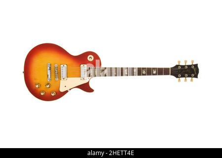 1973 Gibson Les Paul Deluxe Cherry Sunburst Electric Guitar. Stock Photo