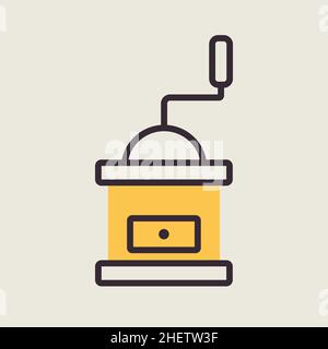 Classic coffee grinder in wooden case vector color flat icon. Kitchen appliance. Graph symbol for cooking web site design, logo, app, UI Stock Vector