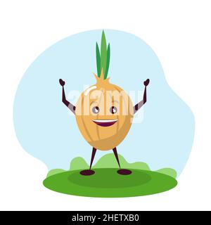 Funny onion character. Vector illustration in cartoon style for children. Stock Vector