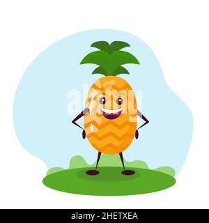 Funny pineapple character. Vector illustration in cartoon style for children. Stock Vector